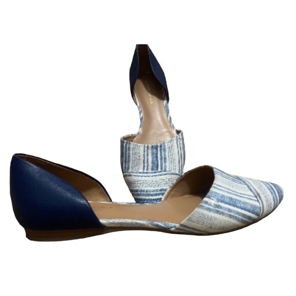 Tommy Hilfiger Dorsay Blue Striped Flats Sz 7.5 Womens White Navy Blue Cute Sand - Picture 6 of 9